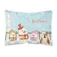 thumbnail image 1 of Merry Christmas Carolers English Bulldog Fawn White Canvas Fabric Decorative Pillow, 1 of 3