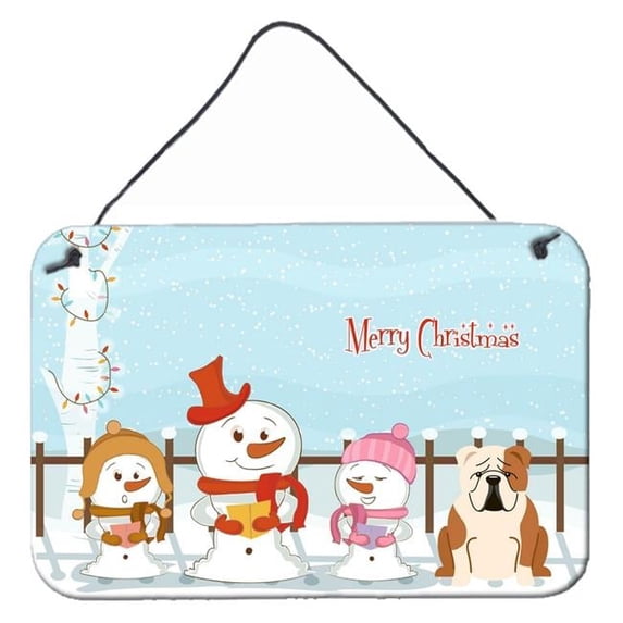 Merry Christmas Carolers English Bulldog Fawn White Wall or Door Hanging Prints
