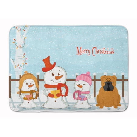 Merry Christmas Carolers English Bulldog Red Machine Washable Memory Foam Mat