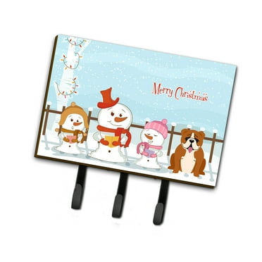 Merry Christmas Carolers English Bulldog Red White Leash or Key Holder
