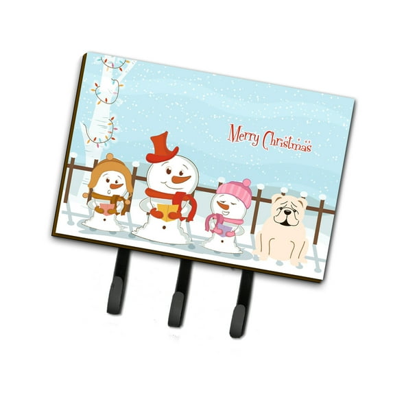 Merry Christmas Carolers English Bulldog White Leash or Key Holder