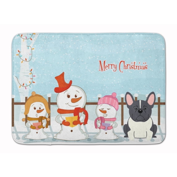 Merry Christmas Carolers French Bulldog Black White Machine Washable Memory Foam Mat