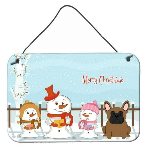 Merry Christmas Carolers French Bulldog Brown Wall or Door Hanging Prints