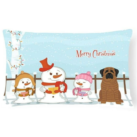 Merry Christmas Carolers Mastiff Brindle Canvas Fabric Decorative Pillow