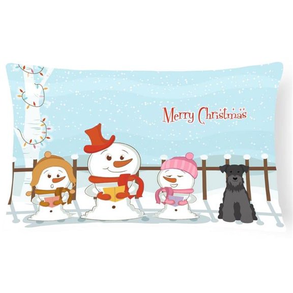 Merry Christmas Carolers Miniature Schanuzer Black Canvas Fabric Decorative Pillow