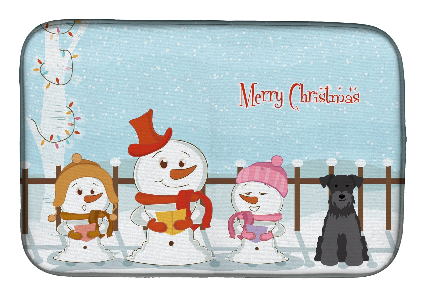 Merry Christmas Carolers Miniature Schanuzer Black Dish Drying Mat