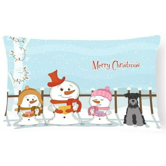 Merry Christmas Carolers Miniature Schanuzer Black & Silver Canvas Fabric Decorative Pillow