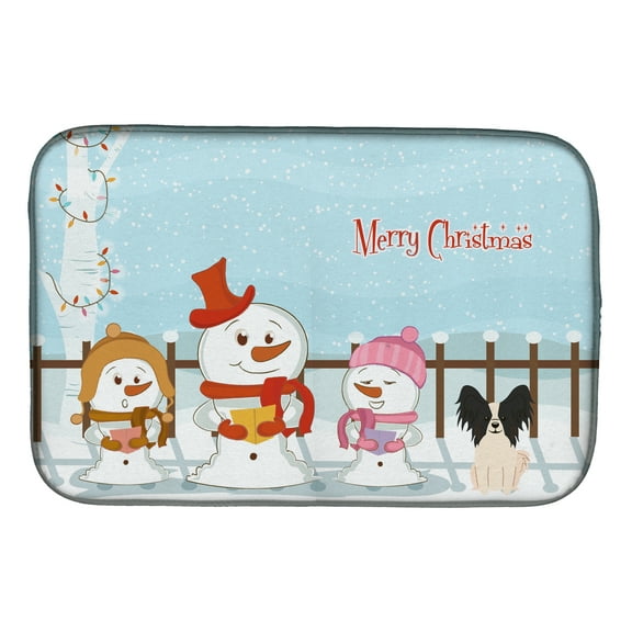 Merry Christmas Carolers Papillon Black White Dish Drying Mat