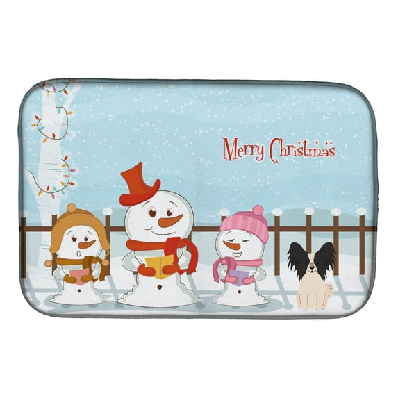 Merry Christmas Carolers Papillon Black White Dish Drying Mat