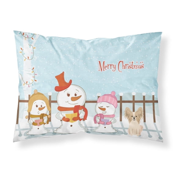 Merry Christmas Carolers Papillon Sable White Fabric Standard Pillowcase