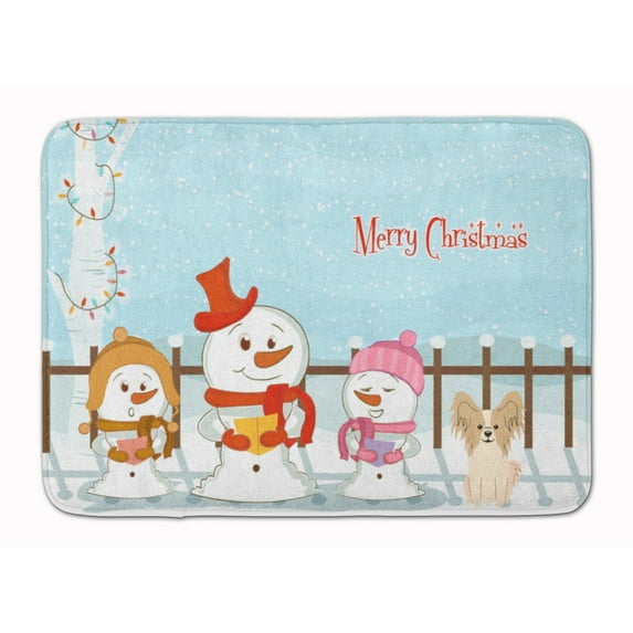 Merry Christmas Carolers Papillon Sable White Machine Washable Memory Foam Mat