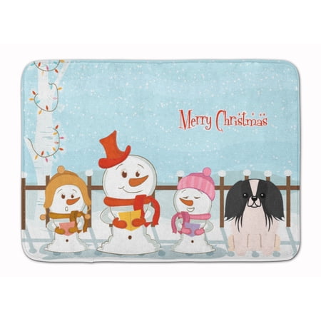 Merry Christmas Carolers Pekingese Black White Machine Washable Memory Foam Mat