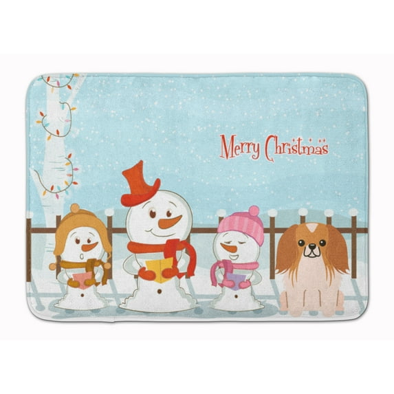 Merry Christmas Carolers Pekingese Red White Machine Washable Memory Foam Mat