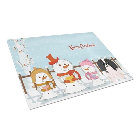 Merry Christmas Carolers Pekingnese Black & White Glass Cutting Board - Large