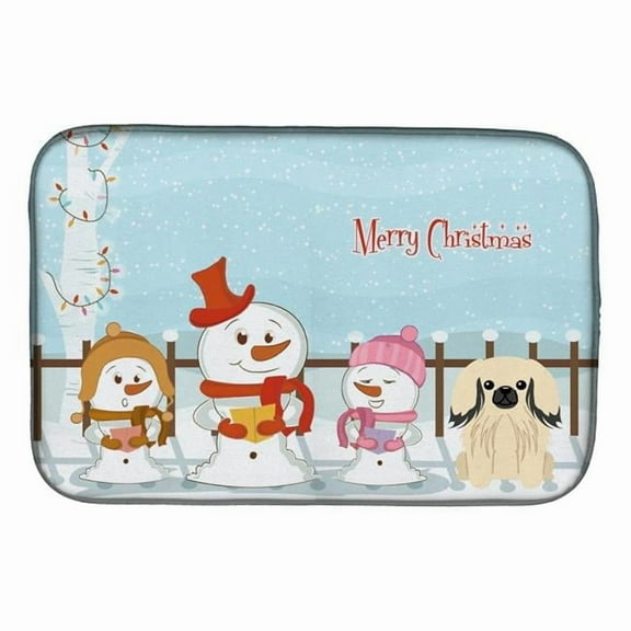 Merry Christmas Carolers Pekingnese Cream Dish Drying Mat