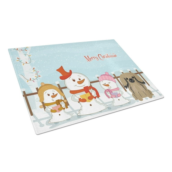 Merry Christmas Carolers Pekingnese Tan Glass Cutting Board Large