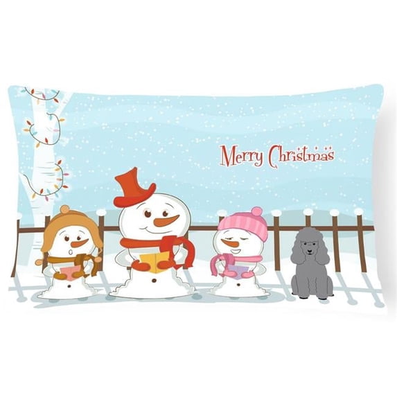 Merry Christmas Carolers Poodle Silver Canvas Fabric Decorative Pillow