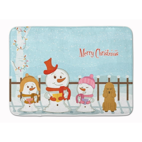 Merry Christmas Carolers Poodle Tan Machine Washable Memory Foam Mat