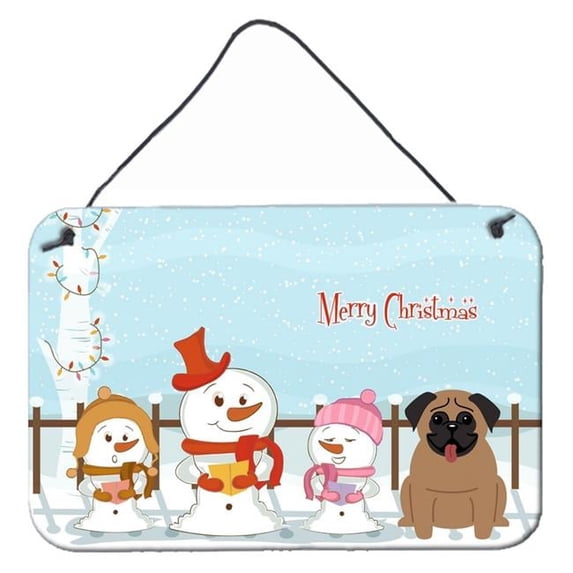 Merry Christmas Carolers Pug Brown Wall or Door Hanging Prints