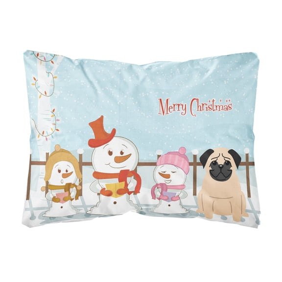 Merry Christmas Carolers Pug Fawn Canvas Fabric Decorative Pillow