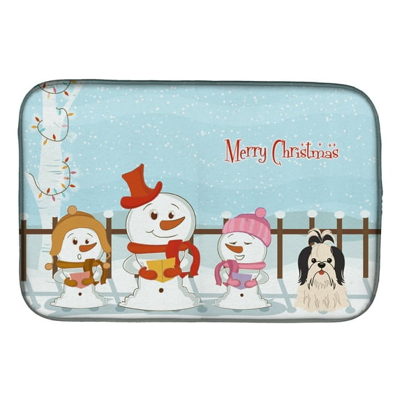 Merry Christmas Carolers Shih Tzu Black White Dish Drying Mat