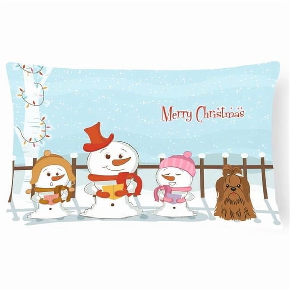 Merry Christmas Carolers Shih Tzu Chocolate Canvas Fabric Decorative Pillow