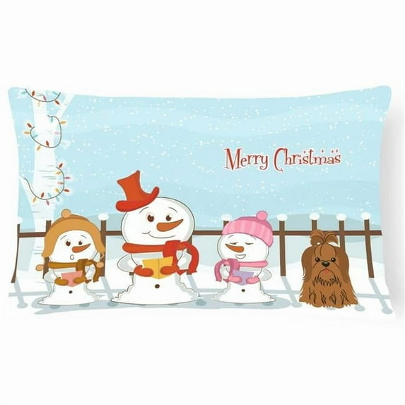 Merry Christmas Carolers Shih Tzu Chocolate Canvas Fabric Decorative Pillow