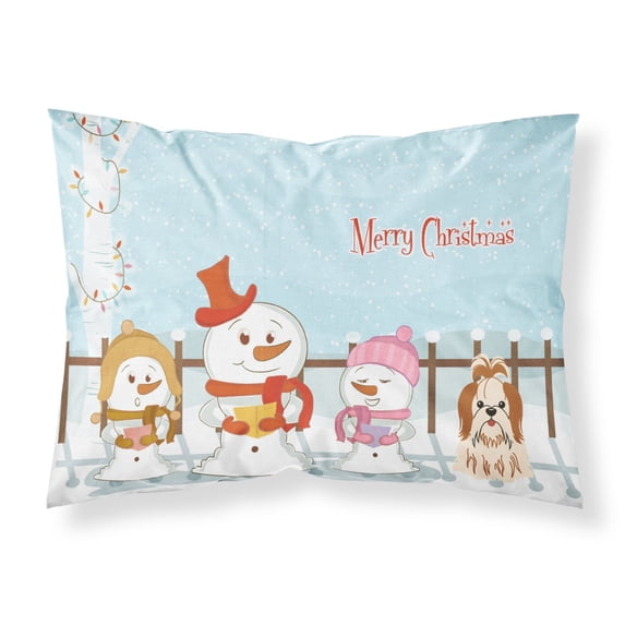 Merry Christmas Carolers Shih Tzu Red White Fabric Standard Pillowcase