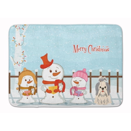 Merry Christmas Carolers Shih Tzu Silver White Machine Washable Memory Foam Mat