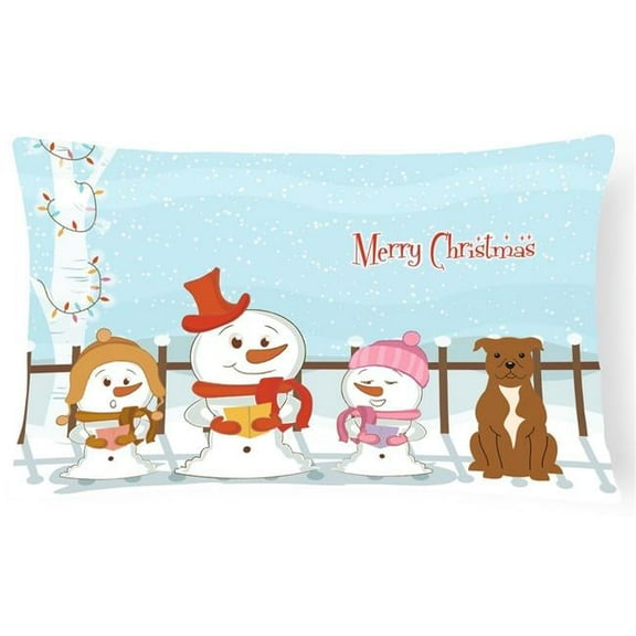 Merry Christmas Carolers Staffordshire Bull Terrier Brown Canvas Fabric Decorative Pillow