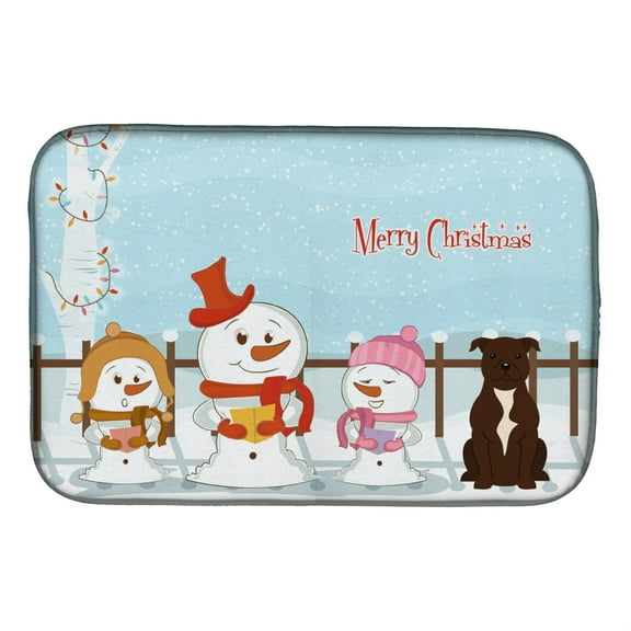 Merry Christmas Carolers Staffordshire Bull Terrier Chocolate Dish Drying Mat