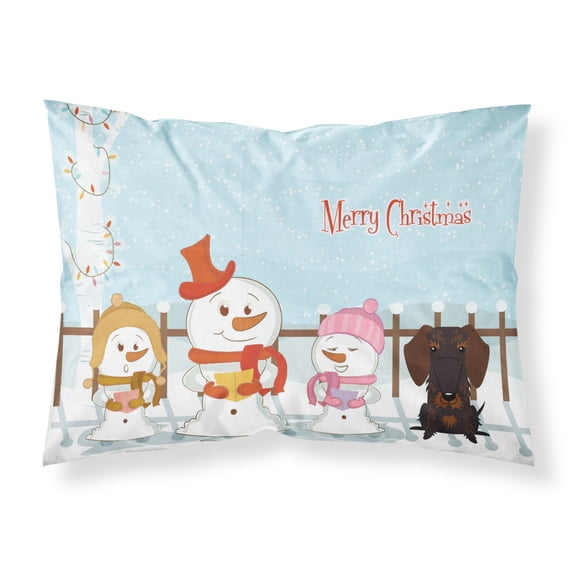 Merry Christmas Carolers Wire Haired Dachshund Chocolate Fabric Standard Pillowcase