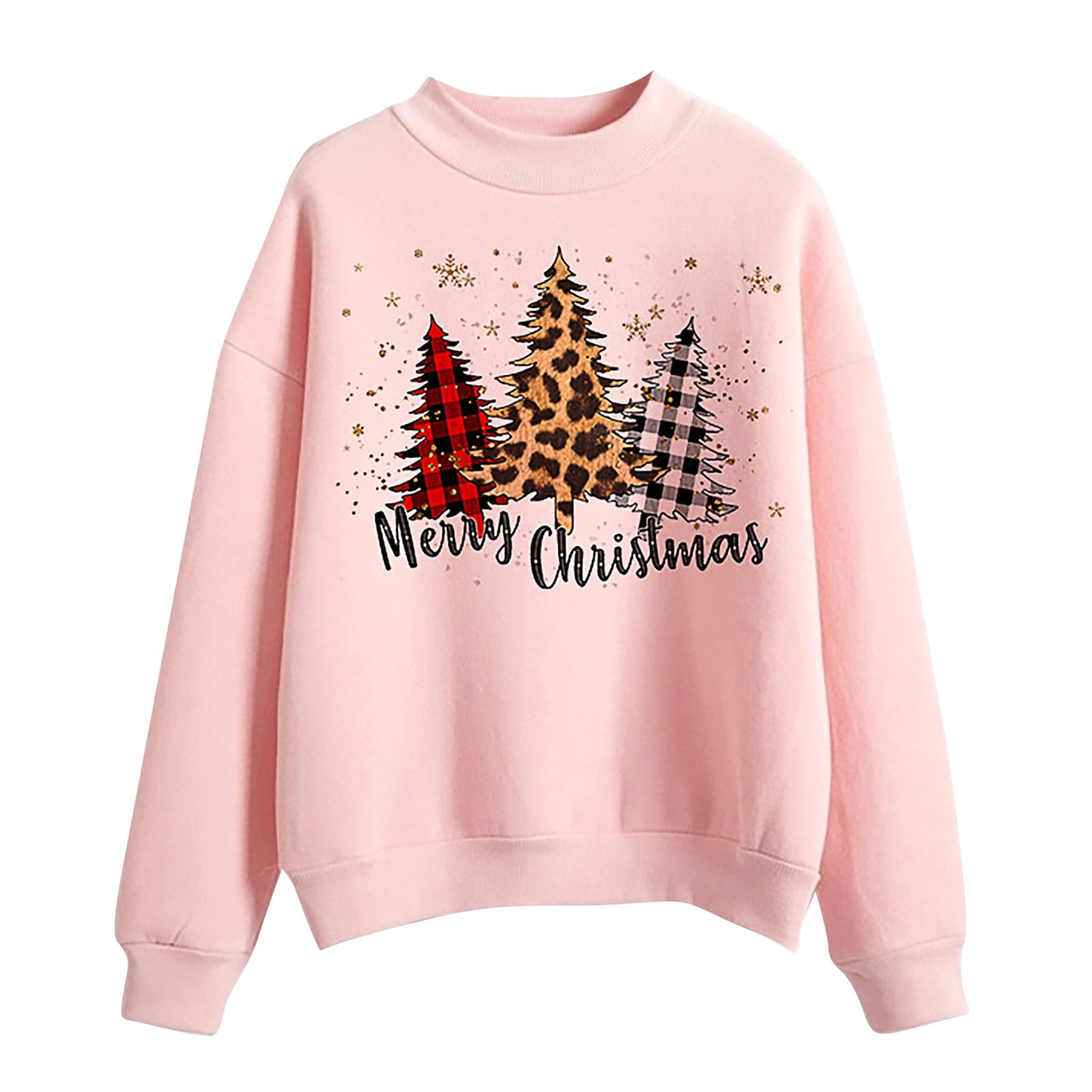 Merry Christmas Casual Turtleneck Pullover Pink Women'S Sweater Women's ...