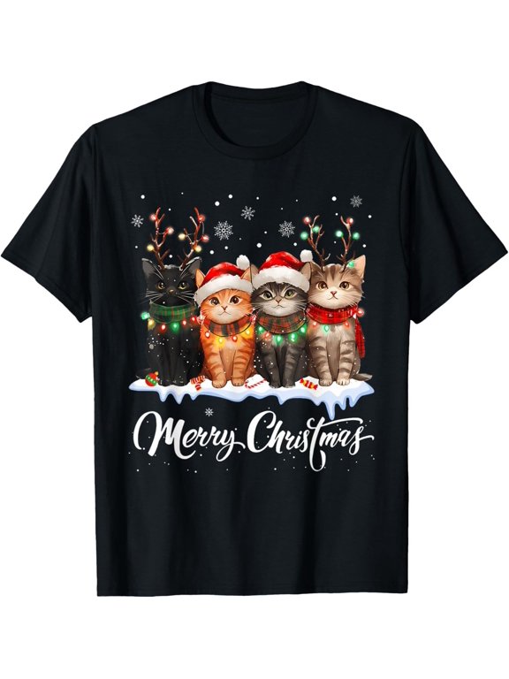 Merry Christmas Cat Reindeer Santa T-Shirt