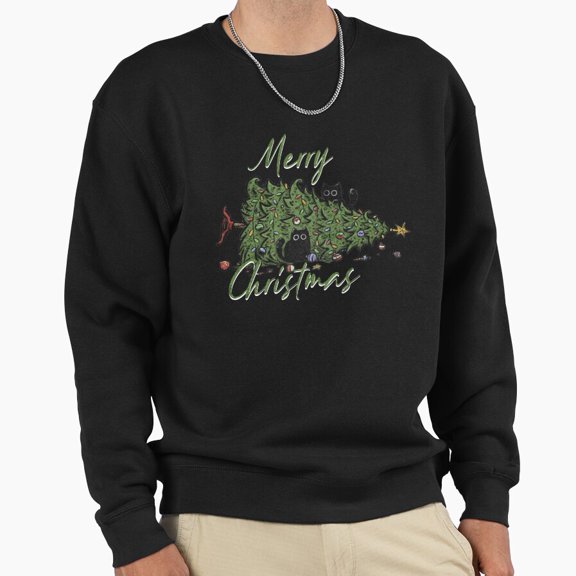 Merry Christmas Cat Tree Funny Holiday Graphic Unisex Sweatshirt Retro Vintage Art G21538, Up to Size 5XL