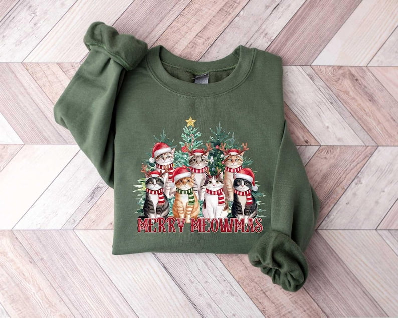 Merry Christmas Cats Shirt, Cat Christmas Sweatshirt, Cat Lover