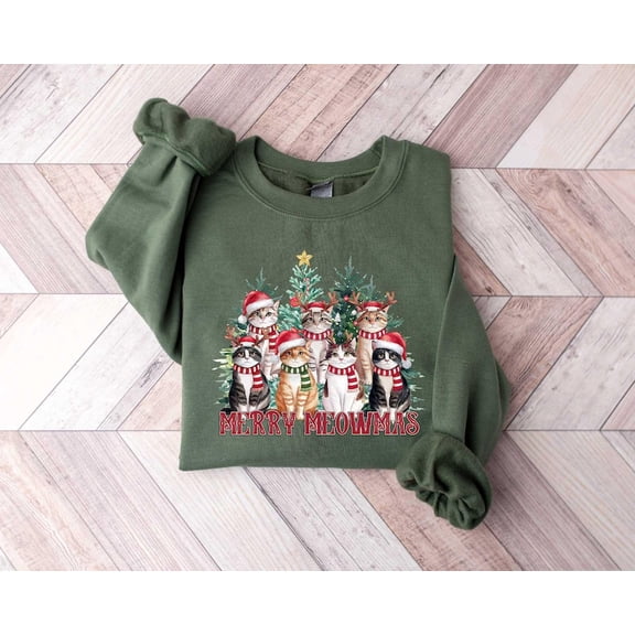 Merry Christmas Cats Shirt, Cat Christmas Sweatshirt, Cat Lover Xmas T-Shirt, Christmas Cat Mom Sweater, Gift For New Year, Xmas Crewneck