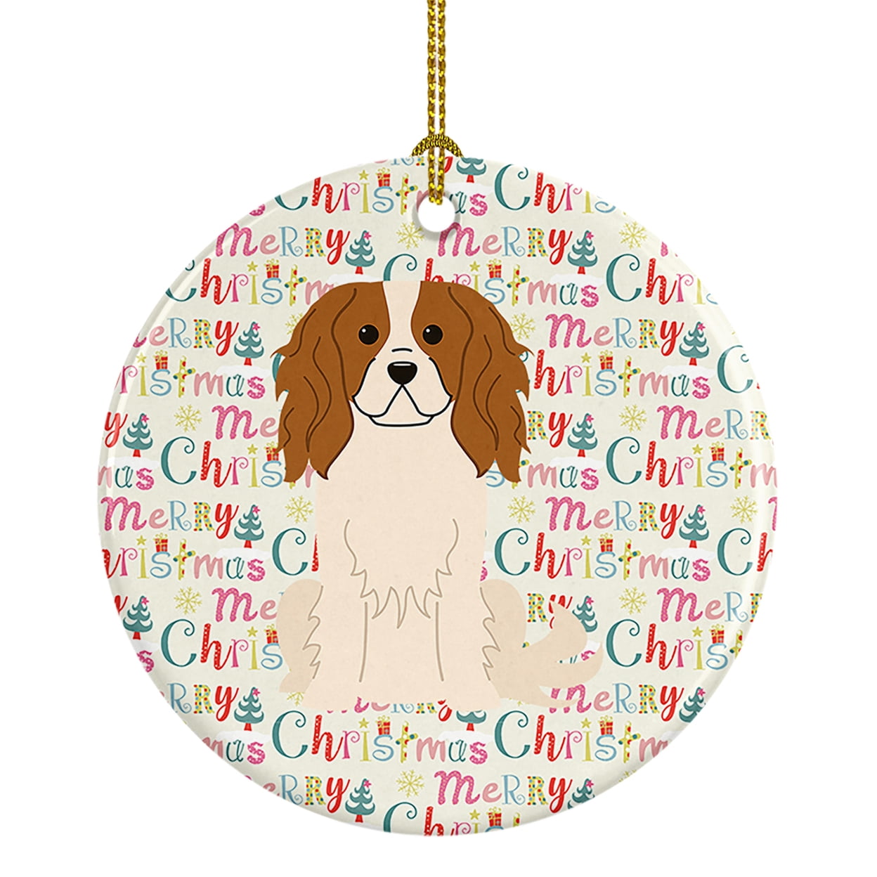 Merry Christmas Cavalier Spaniel Ceramic Ornament 2.8 in x 2.8 in