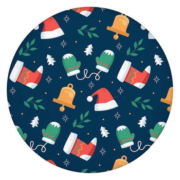 Merry Christmas Celebration Round Tablecloth, 52-Inch Elastic Hem Ensures a Perfect Fit for Your Festive Table