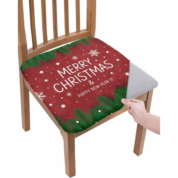 Merry Christmas Chair Seat Covers for Dining Room Stretch Chair Seat Covers Set of 2,Xmas Pine Branches Winter Snowflakes New Year Chair Seat Protector Cushion Slipcovers for Kitchen Restaurant