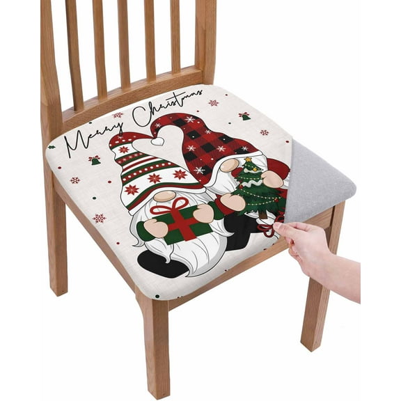 Merry Christmas Chair Seat Covers for Dining Room Stretch Chair Seat Covers Set of 2, Xmas Tree Gnomes Snowflake Holiday Chair Seat Protector Cushion Slipcovers for Kitchen Restaurant Office
