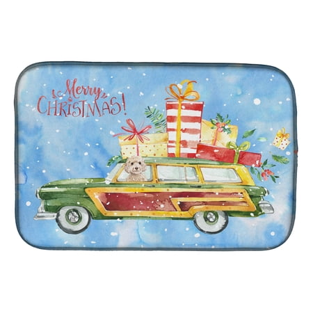 Merry Christmas Champagne Cockapoo Dish Drying Mat