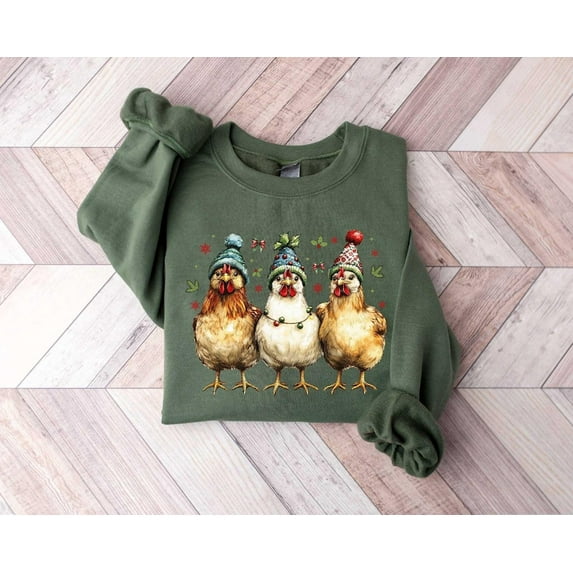 Merry Christmas Chicken Sweatshirt, Christmas Chicken Shirt, Chicken Mom Shirt, Chicken Lover Shirt, Christmas Gift, Christmas Chicken Shirt