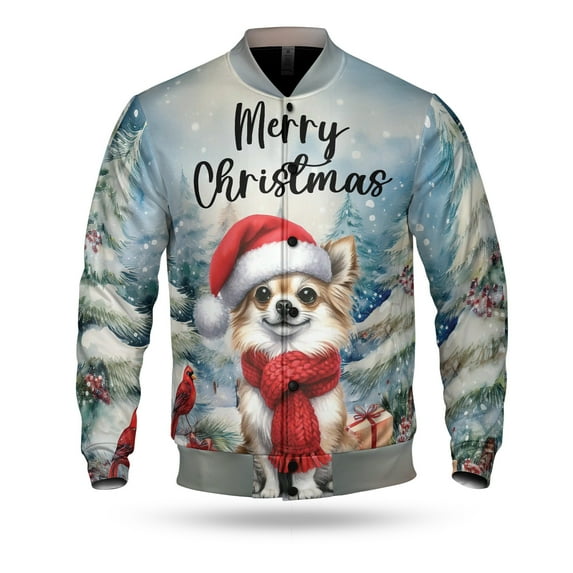Merry Christmas Chihuahua Enjoys Woofmas Winter Xmas Holiday All Over Print 3D Baseball Jacket Dog Lover Gifts Idea Bomber Jacket Softball - 02022