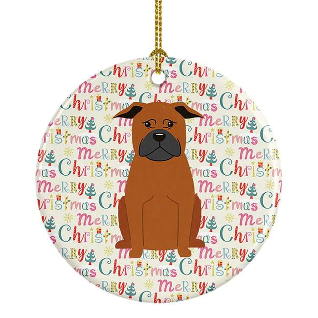 Merry Christmas Chinese Chongqing Dog Ceramic Ornament 2.8 in x 2.8 in