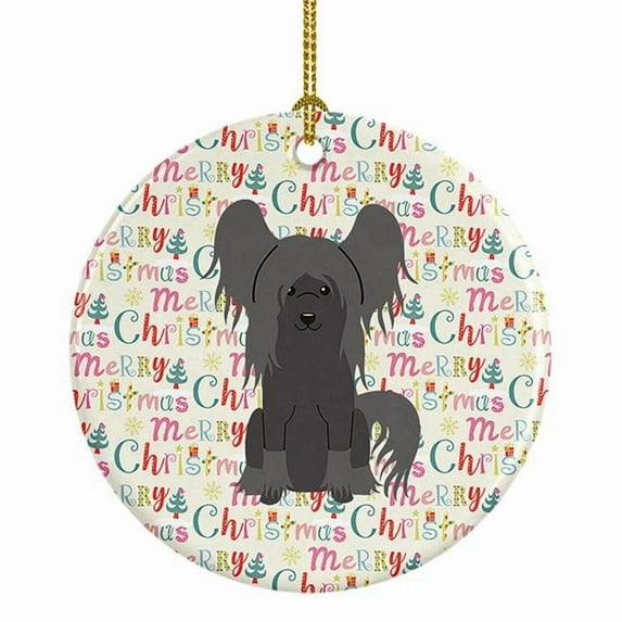 Merry Christmas Chinese Crested Black Ceramic Ornament 2.8 in x 2.8 in