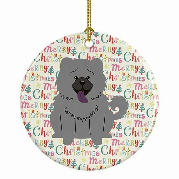 Merry Christmas Chow Chow Blue Ceramic Ornament 2.8 in x 2.8 in