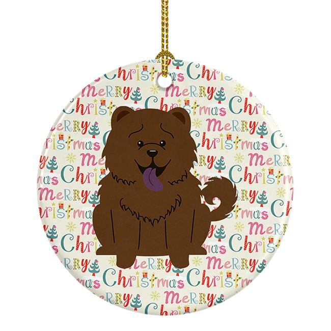 Merry Christmas Chow Chow Chocolate Ceramic Ornament 2.8 in x 2.8 in