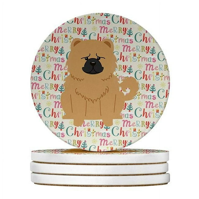 Merry Christmas Chow Chow Cream Large Sandstone Coasters Pack of 4 4 in x 4 in