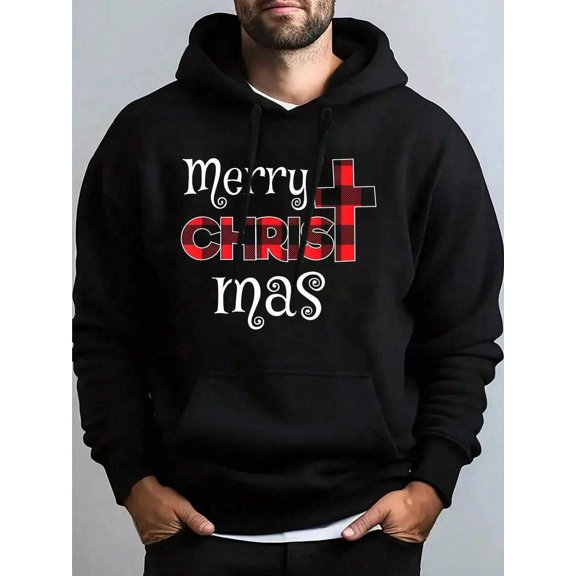Merry Christmas Christians Buffalo Plaid Hooded Sweatshirt Mens Hoodies,Streetwear, Fall Winter Outfit, Pullover Hoodie